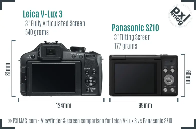 Leica V-Lux 3 vs Panasonic SZ10 Screen and Viewfinder comparison