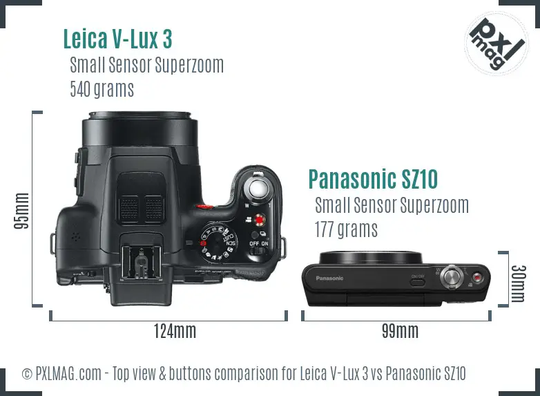 Leica V-Lux 3 vs Panasonic SZ10 top view buttons comparison