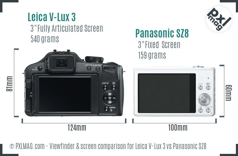 Leica V-Lux 3 vs Panasonic SZ8 Screen and Viewfinder comparison