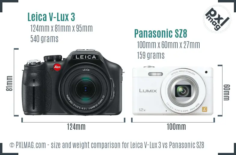 Leica V-Lux 3 vs Panasonic SZ8 size comparison