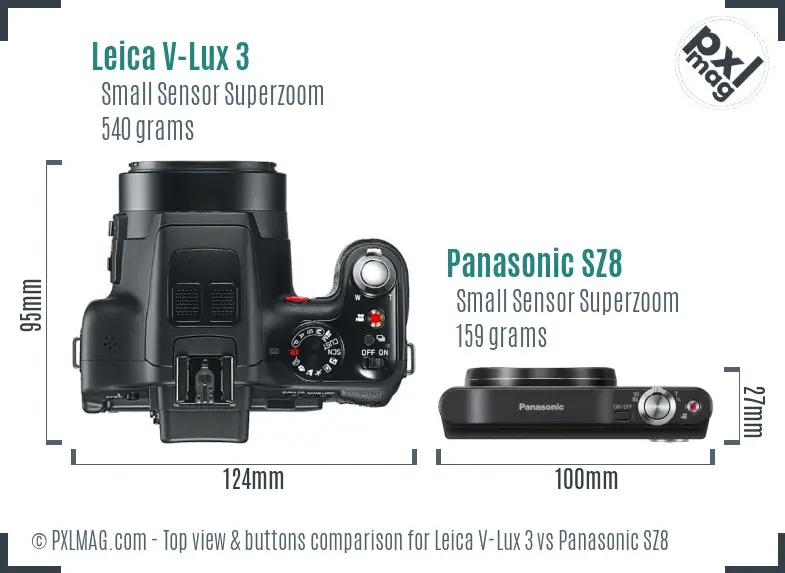 Leica V-Lux 3 vs Panasonic SZ8 top view buttons comparison