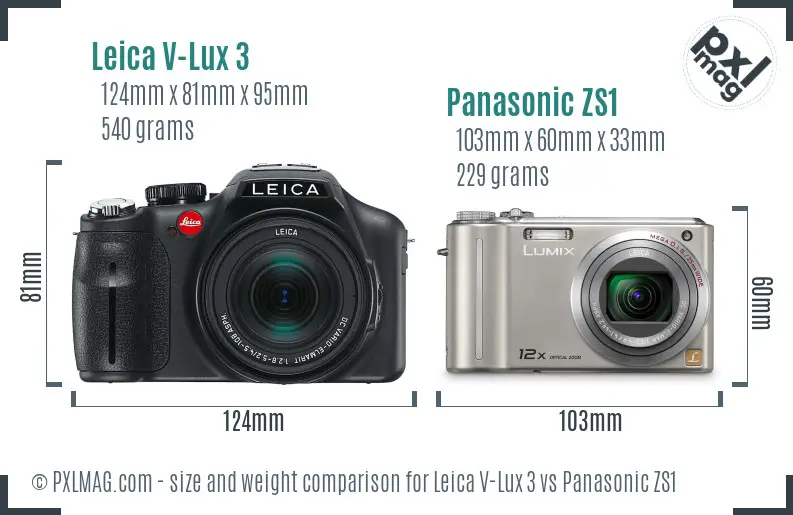 Leica V-Lux 3 vs Panasonic ZS1 size comparison Leica V-Lux 3 vs Panasonic ZS1 size comparison