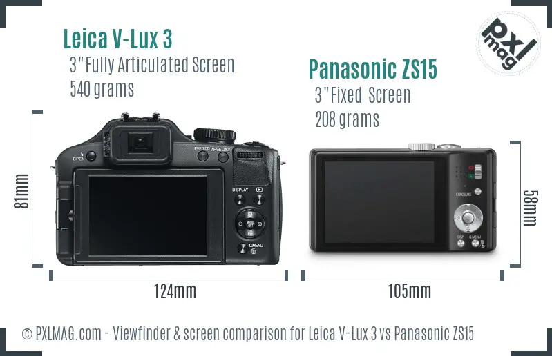 Leica V-Lux 3 vs Panasonic ZS15 Screen and Viewfinder comparison