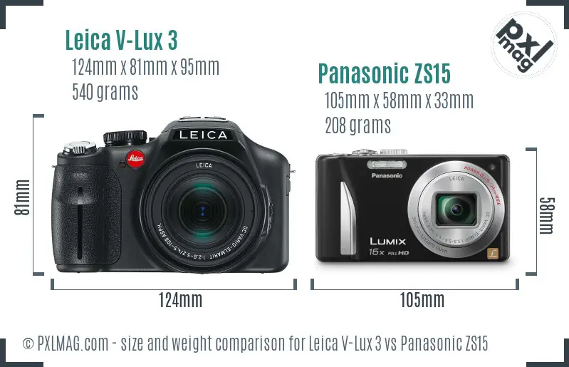 Leica V-Lux 3 vs Panasonic ZS15 size comparison