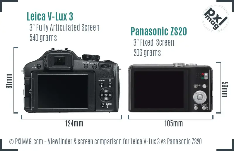 Leica V-Lux 3 vs Panasonic ZS20 Screen and Viewfinder comparison