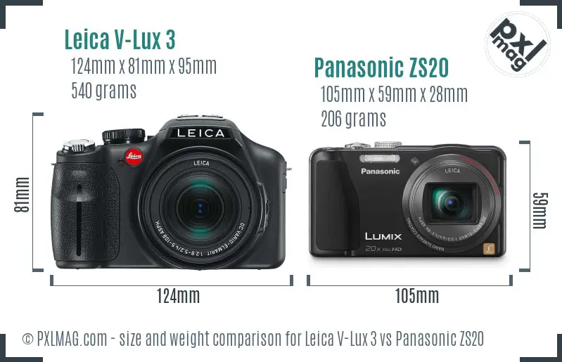 Leica V-Lux 3 vs Panasonic ZS20 size comparison