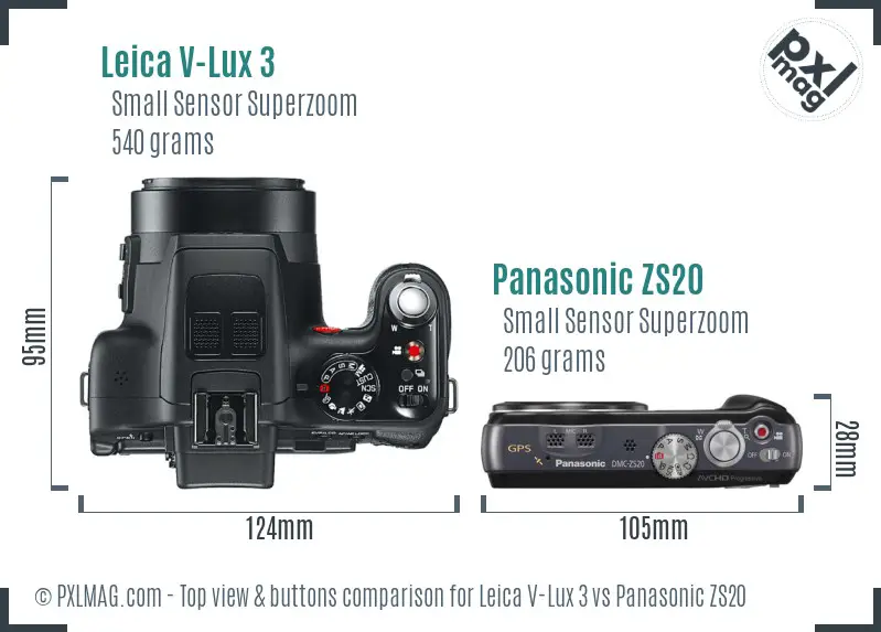 Leica V-Lux 3 vs Panasonic ZS20 top view buttons comparison