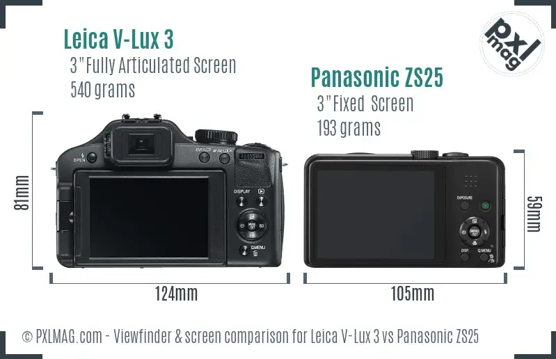 Leica V-Lux 3 vs Panasonic ZS25 Screen and Viewfinder comparison