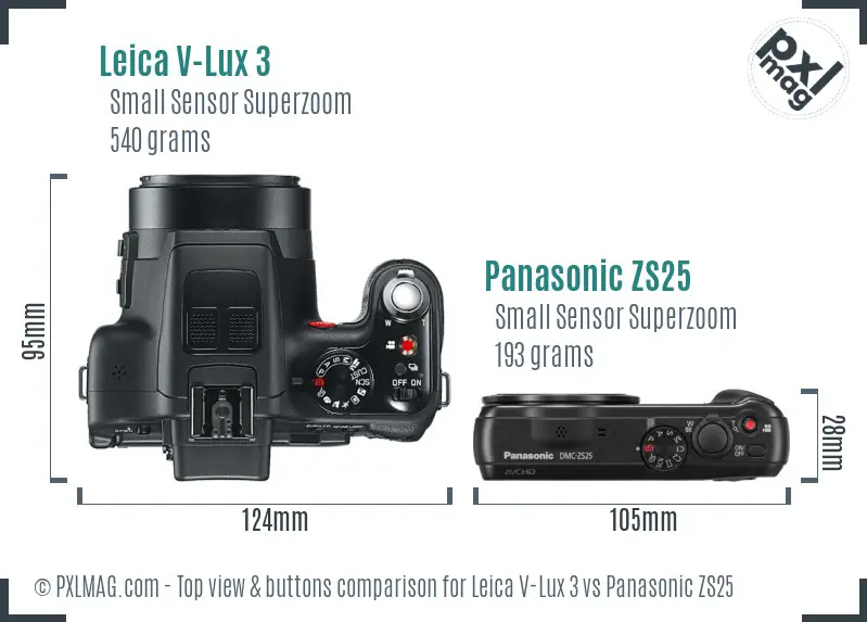 Leica V-Lux 3 vs Panasonic ZS25 top view buttons comparison