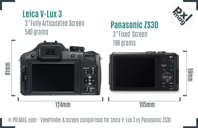 Leica V-Lux 3 vs Panasonic ZS30 Screen and Viewfinder comparison
