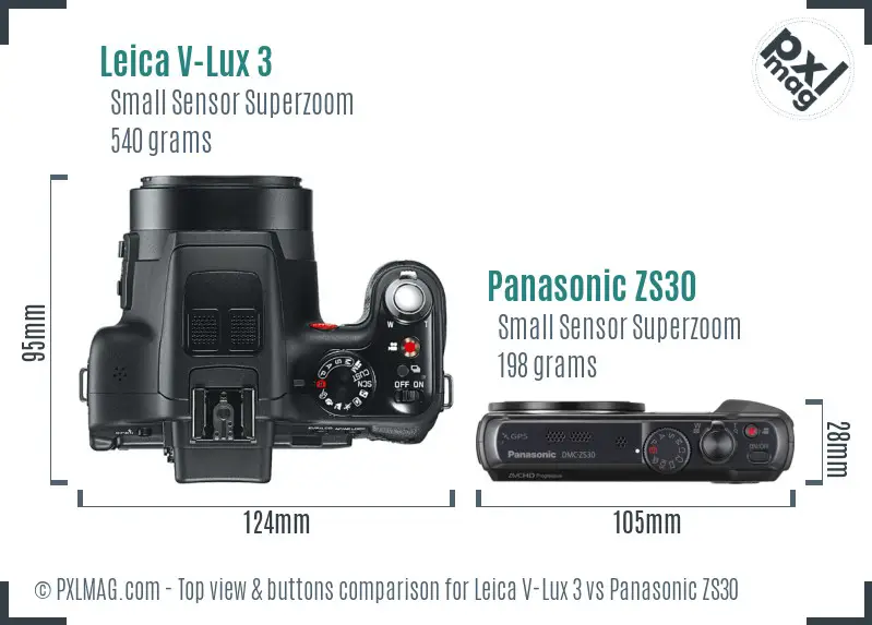 Leica V-Lux 3 vs Panasonic ZS30 top view buttons comparison