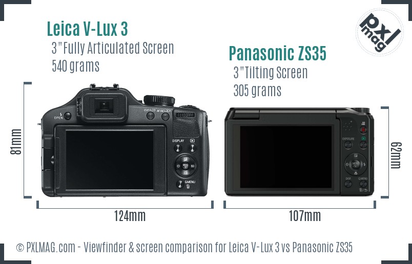 Leica V-Lux 3 vs Panasonic ZS35 Screen and Viewfinder comparison