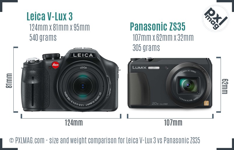 Leica V-Lux 3 vs Panasonic ZS35 size comparison Leica V-Lux 3 vs Panasonic ZS35 size comparison