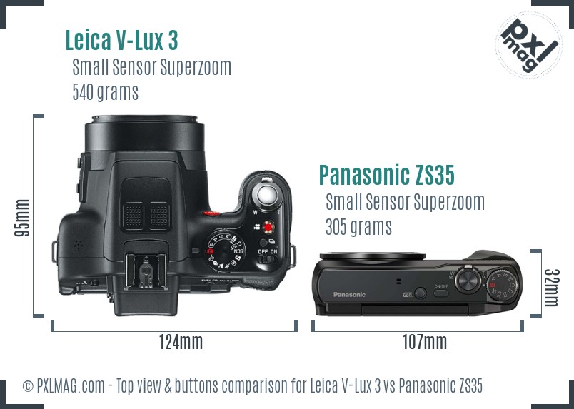Leica V-Lux 3 vs Panasonic ZS35 top view buttons comparison