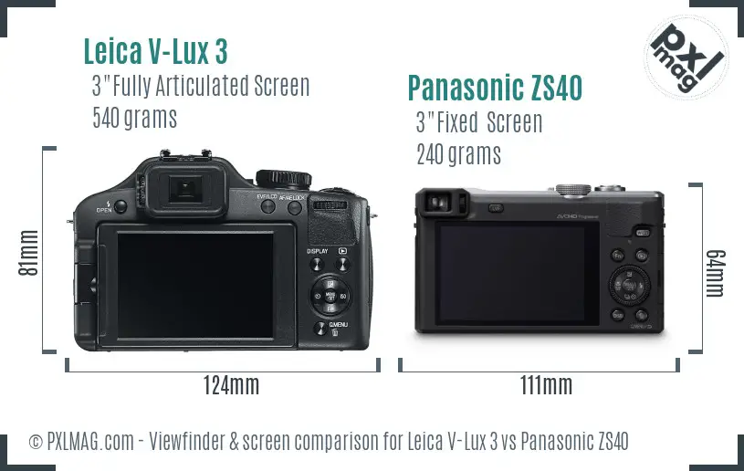 Leica V-Lux 3 vs Panasonic ZS40 Screen and Viewfinder comparison