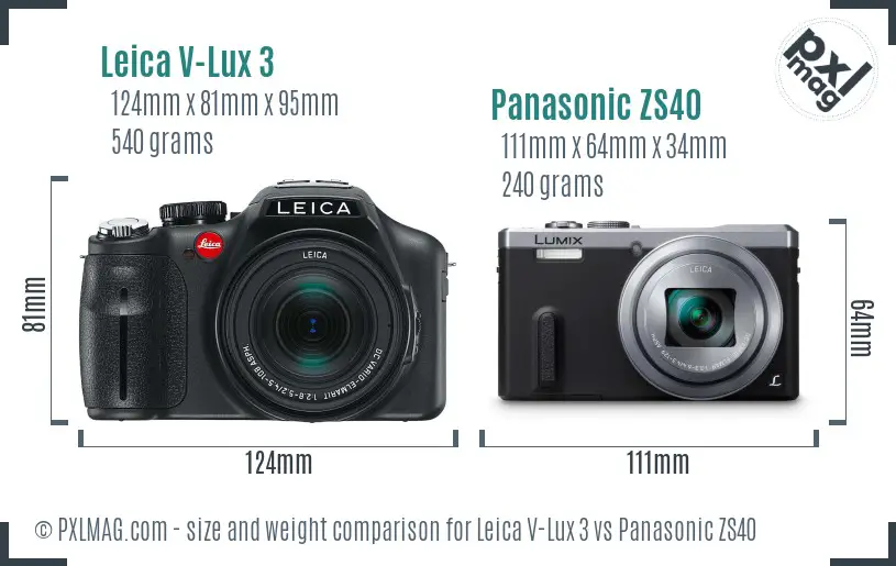 Leica V-Lux 3 vs Panasonic ZS40 size comparison