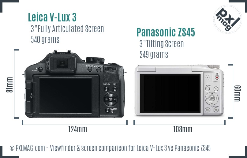 Leica V-Lux 3 vs Panasonic ZS45 Screen and Viewfinder comparison