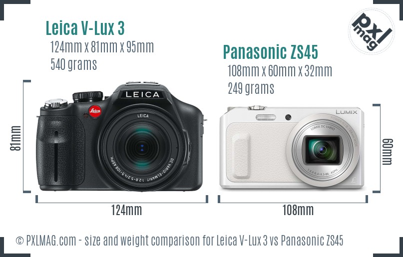 Leica V-Lux 3 vs Panasonic ZS45 size comparison