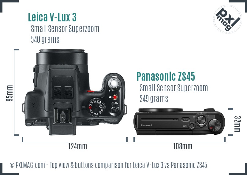 Leica V-Lux 3 vs Panasonic ZS45 top view buttons comparison