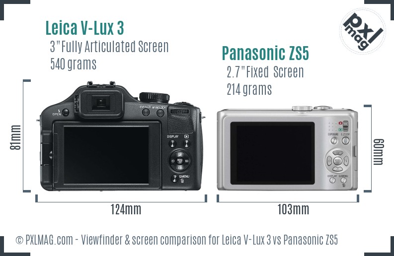 Leica V-Lux 3 vs Panasonic ZS5 Screen and Viewfinder comparison
