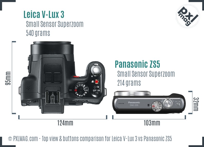 Leica V-Lux 3 vs Panasonic ZS5 top view buttons comparison