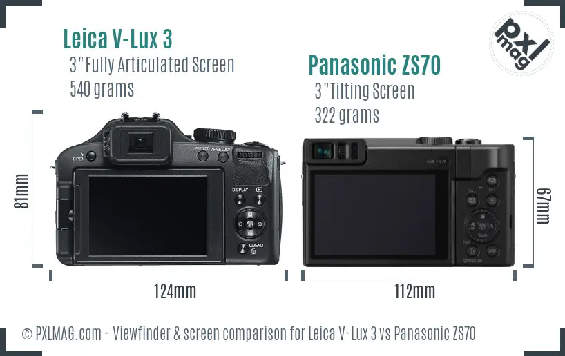 Leica V-Lux 3 vs Panasonic ZS70 Screen and Viewfinder comparison