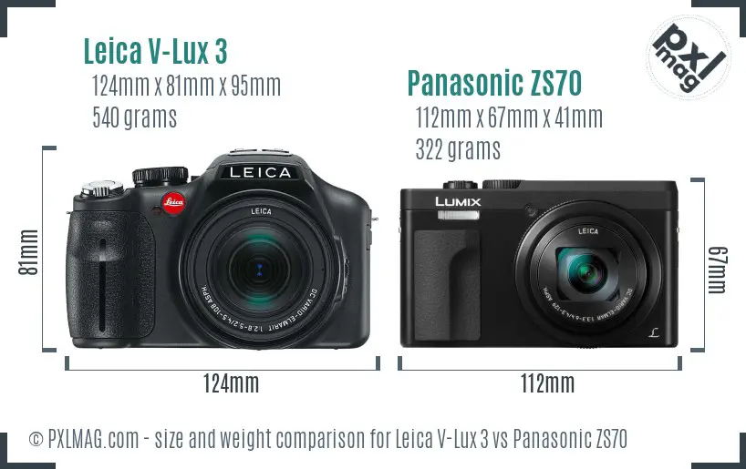 Leica V-Lux 3 vs Panasonic ZS70 size comparison