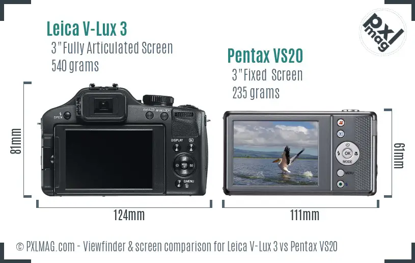 Leica V-Lux 3 vs Pentax VS20 Screen and Viewfinder comparison