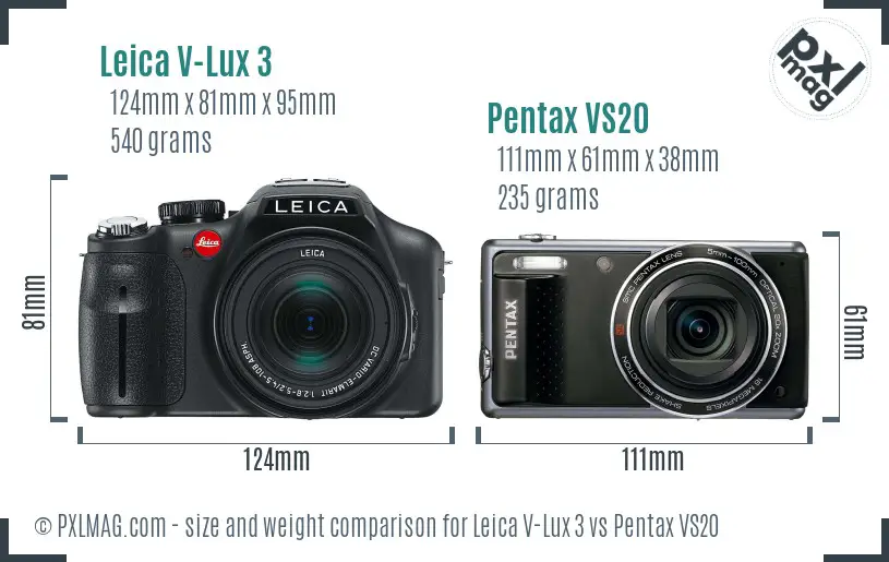 Leica V-Lux 3 vs Pentax VS20 size comparison
