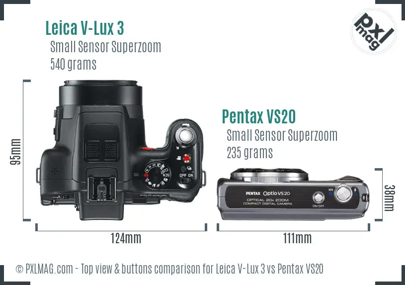 Leica V-Lux 3 vs Pentax VS20 top view buttons comparison