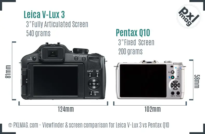 Leica V-Lux 3 vs Pentax Q10 Screen and Viewfinder comparison