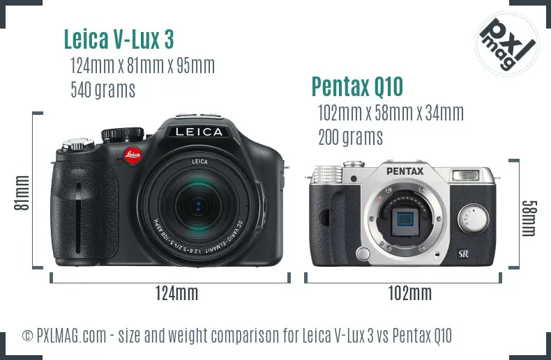 Leica V-Lux 3 vs Pentax Q10 size comparison