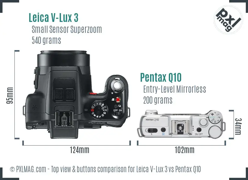 Leica V-Lux 3 vs Pentax Q10 top view buttons comparison