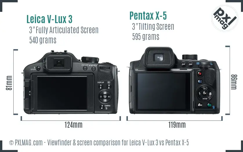 Leica V-Lux 3 vs Pentax X-5 Screen and Viewfinder comparison