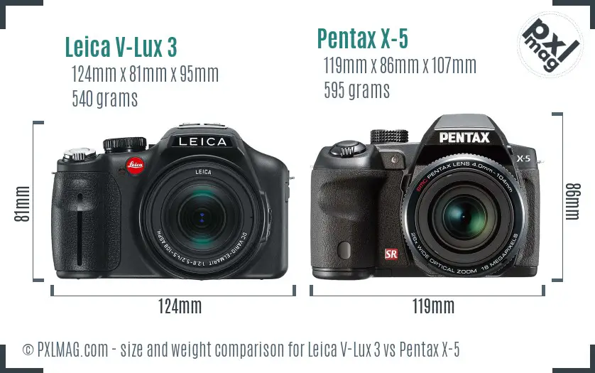 Leica V-Lux 3 vs Pentax X-5 size comparison