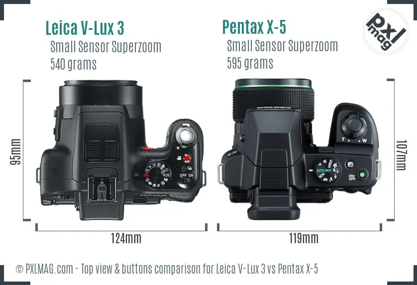 Leica V-Lux 3 vs Pentax X-5 top view buttons comparison