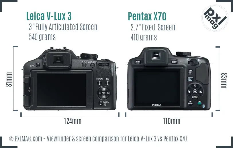 Leica V-Lux 3 vs Pentax X70 Screen and Viewfinder comparison