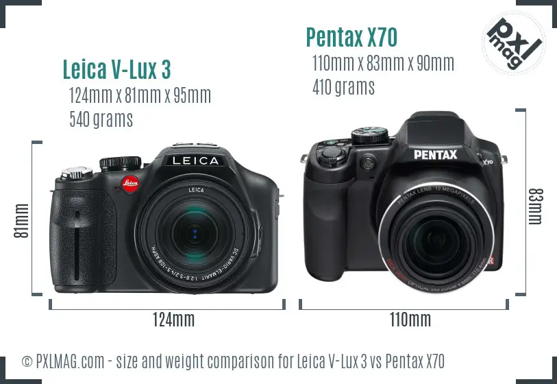 Leica V-Lux 3 vs Pentax X70 size comparison