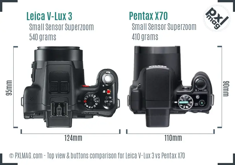 Leica V-Lux 3 vs Pentax X70 top view buttons comparison