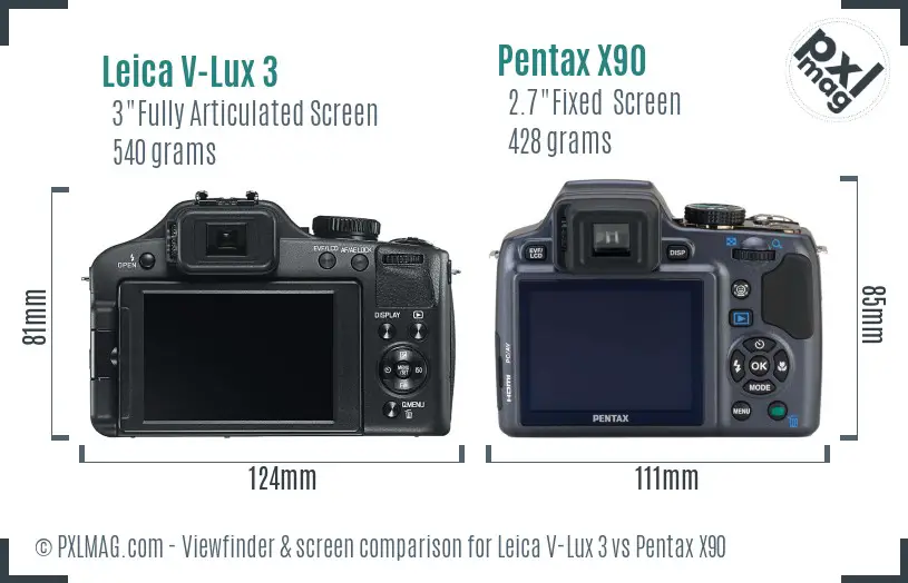 Leica V-Lux 3 vs Pentax X90 Screen and Viewfinder comparison
