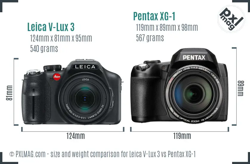 Leica V-Lux 3 vs Pentax XG-1 size comparison