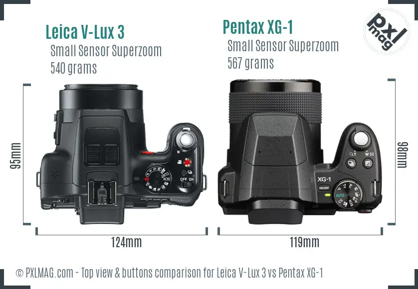 Leica V-Lux 3 vs Pentax XG-1 top view buttons comparison