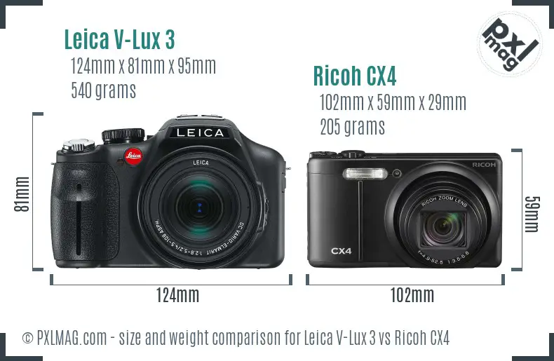 Leica V-Lux 3 vs Ricoh CX4 size comparison