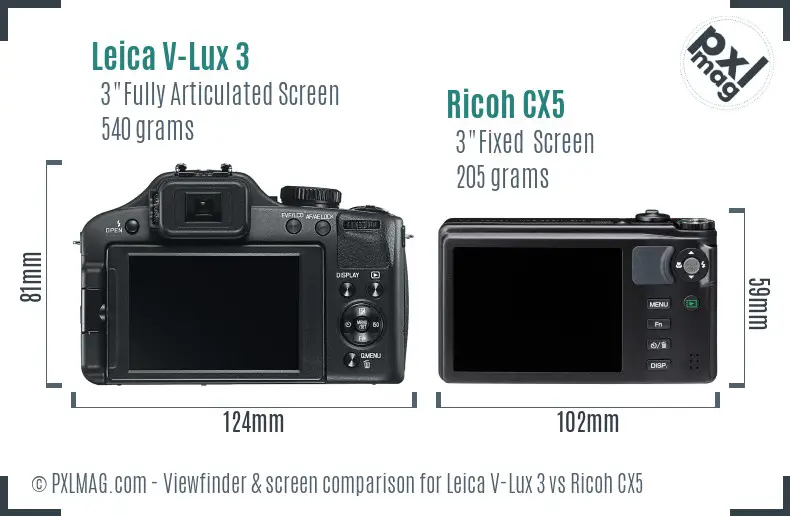 Leica V-Lux 3 vs Ricoh CX5 Screen and Viewfinder comparison