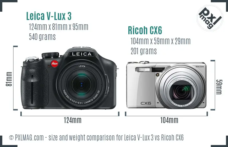 Leica V-Lux 3 vs Ricoh CX6 size comparison Leica V-Lux 3 vs Ricoh CX6 size comparison