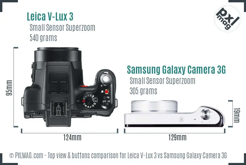 Leica V-Lux 3 vs Samsung Galaxy Camera 3G top view buttons comparison