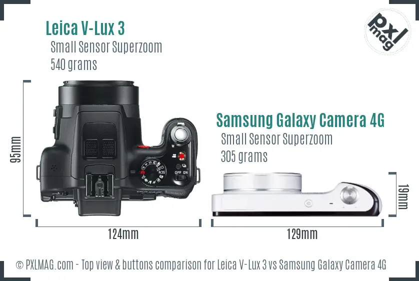 Leica V-Lux 3 vs Samsung Galaxy Camera 4G top view buttons comparison