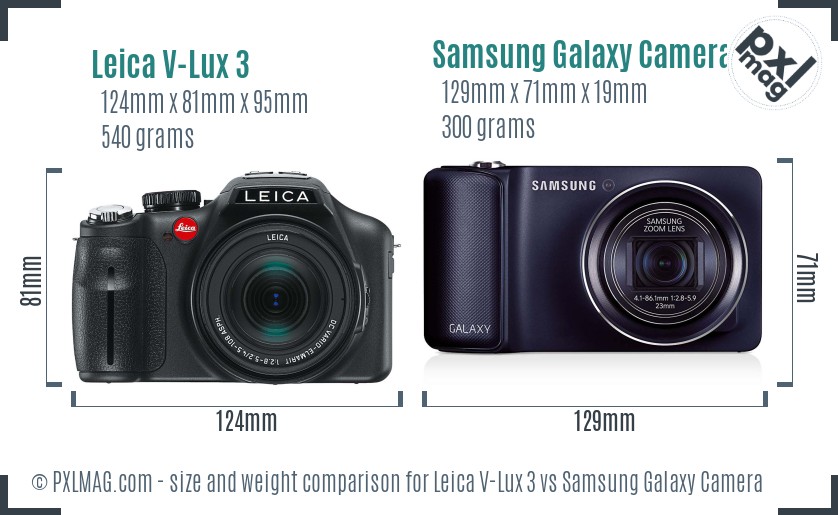 Leica V-Lux 3 vs Samsung Galaxy Camera size comparison Leica V-Lux 3 vs Samsung Galaxy Camera size comparison