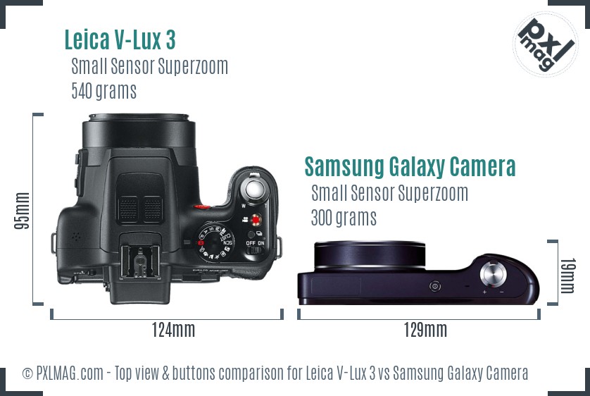 Leica V-Lux 3 vs Samsung Galaxy Camera top view buttons comparison
