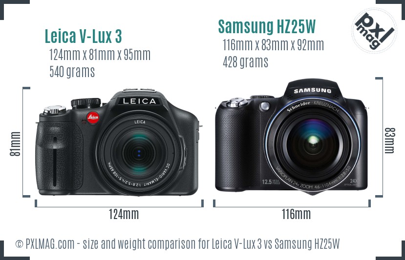 Leica V-Lux 3 vs Samsung HZ25W size comparison